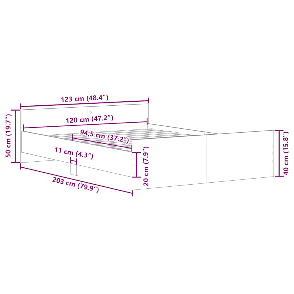 vidaXL Πλαίσιο Κρεβατιού με Κεφαλάρι/Ποδαρικό Καφέ Δρυς 120x200 εκ.
