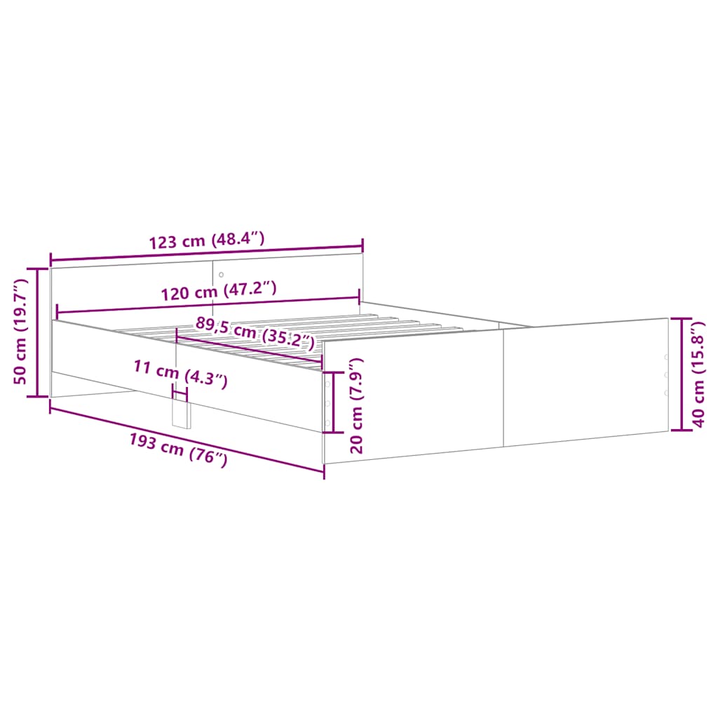 vidaXL Πλαίσιο Κρεβατιού με Κεφαλάρι/Ποδαρικό Καφέ Δρυς 120x190 εκ.
