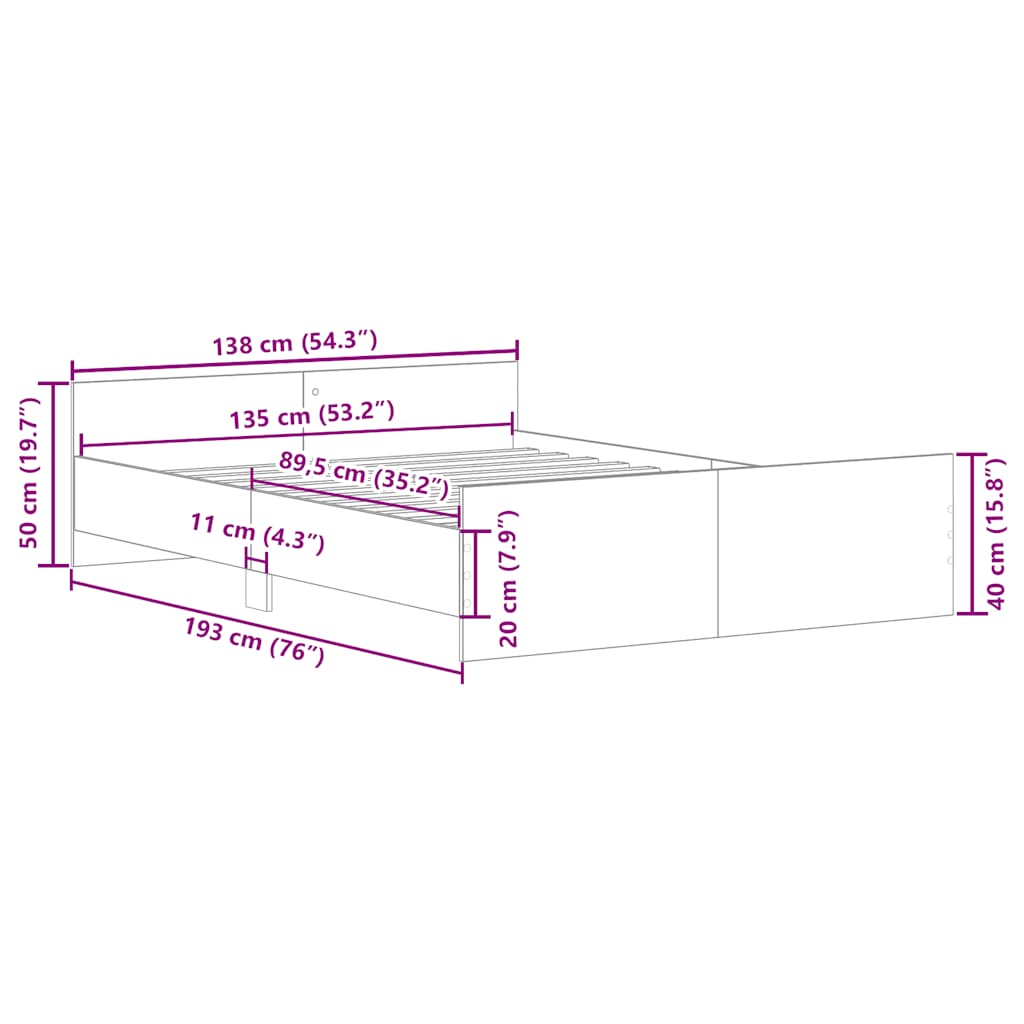 vidaXL Πλαίσιο Κρεβατιού με Κεφαλάρι & Ποδαρικό Λευκό 135 x 190 εκ.