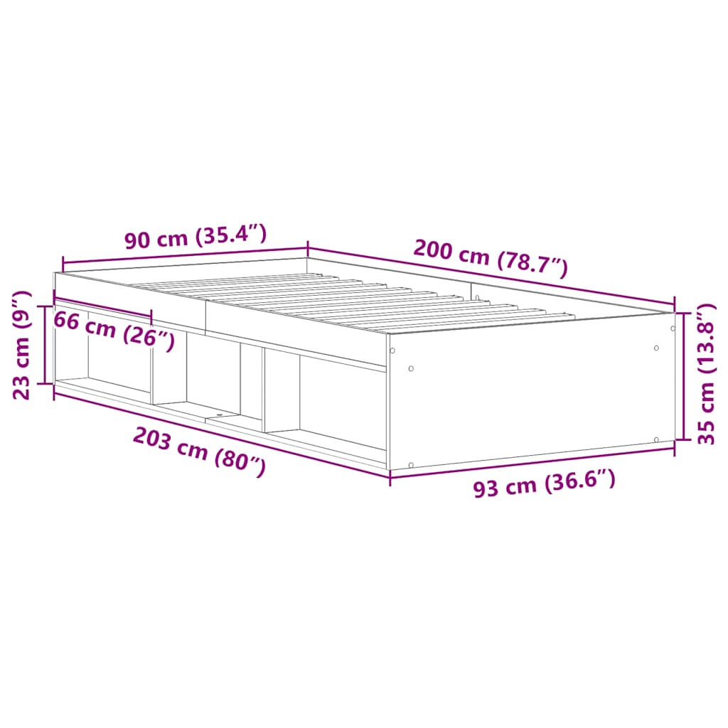 vidaXL Πλαίσιο Κρεβατιού Μαύρο 90x200 cm