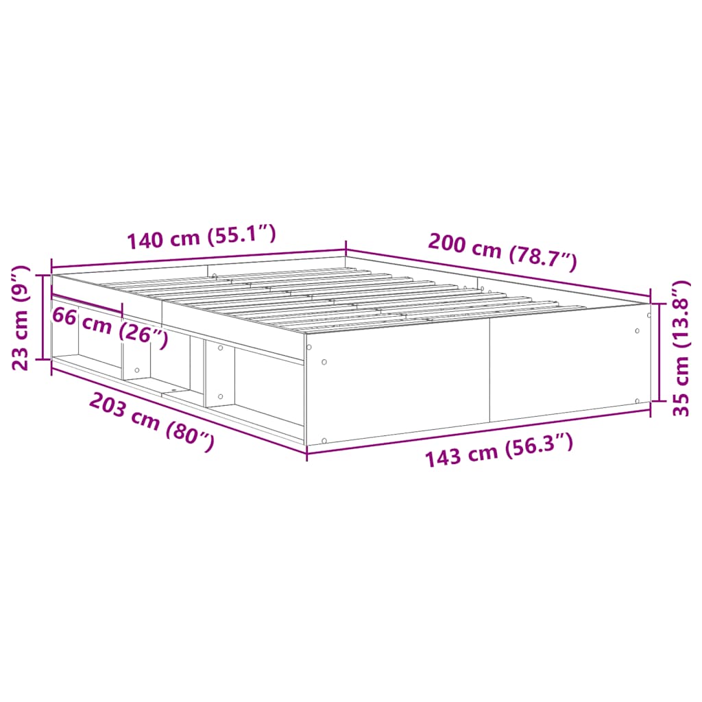 vidaXL Πλαίσιο Κρεβατιού Καφέ Δρυς 140 x 200 εκ.