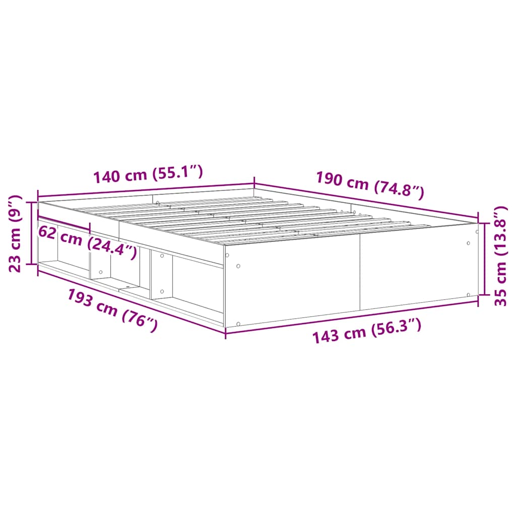 vidaXL Πλαίσιο Κρεβατιού Γκρι Σκυροδέματος 140x190 εκ.
