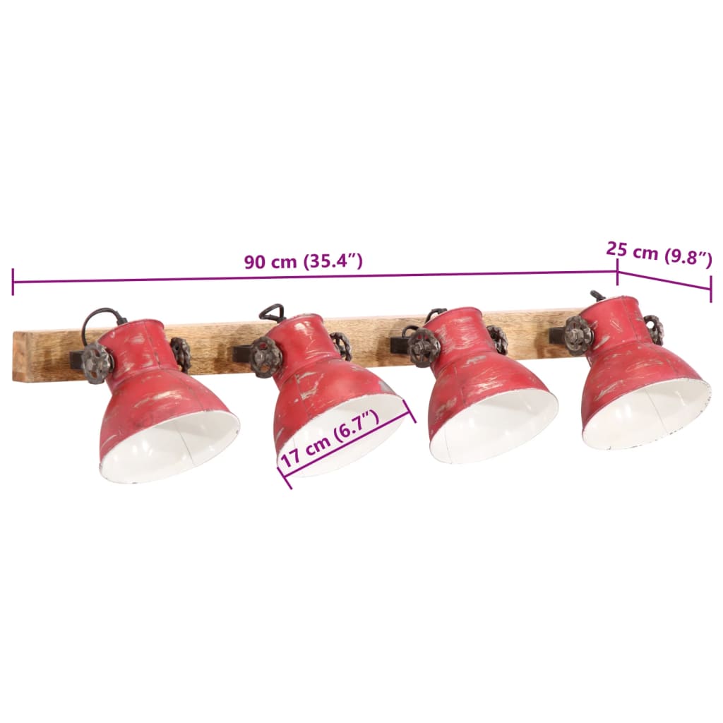 vidaXL Φωτιστικό Τοίχου 25 W Αντικέ Κόκκινο 90x25 εκ. Ε27