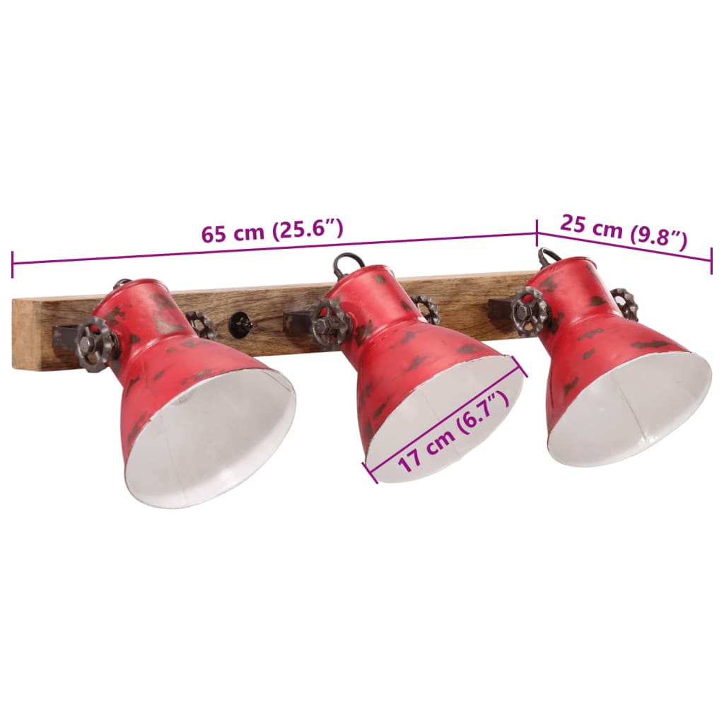 vidaXL Φωτιστικό Τοίχου 25 W Αντικέ Κόκκινο 65 x 25 εκ. Ε27