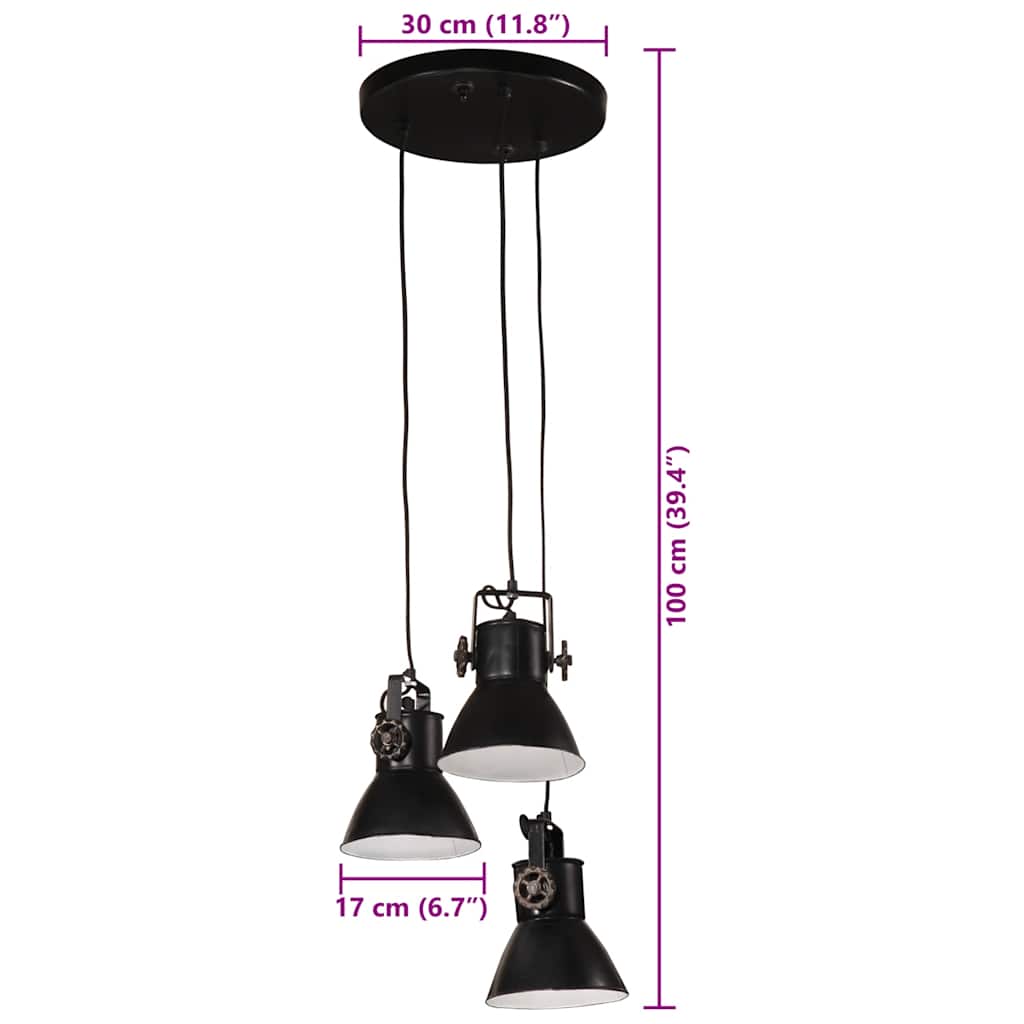 vidaXL Φωτιστικό Κρεμαστό 25 W Μαύρο 30x30x100 εκ. Ε27
