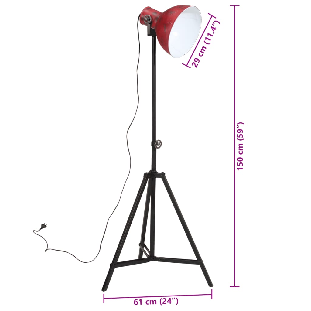 vidaXL Φωτιστικό Δαπέδου 25 W Αντικέ Κόκκινο 61x61x90/150 εκ. Ε27