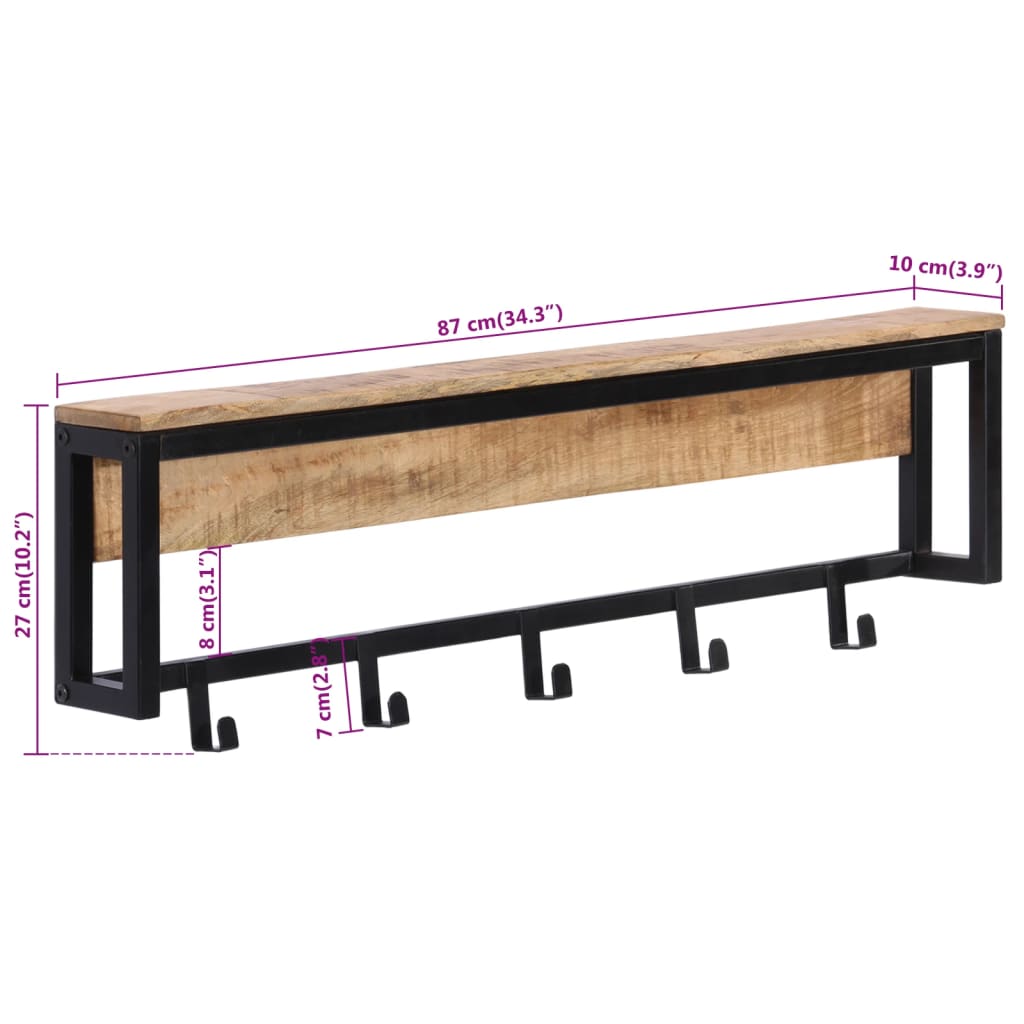 vidaXL Κρεμάστρα Ρούχων 87x10x27 εκ. Μασίφ Ακατέργαστο Ξύλο Μάνγκο