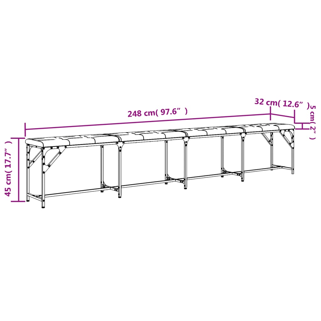 vidaXL Πάγκος Τραπεζαρίας Μαύρος 248x32x45 εκ. Ατσάλι/Συνθετικό Δέρμα