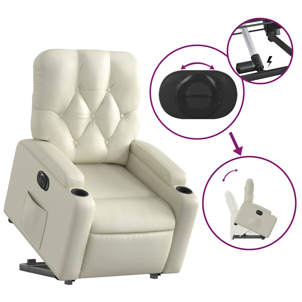 vidaXL Πολυθρόνα Ηλεκτρ. Ανακλινόμενη με Ανύψωση Κρεμ Συνθ.Δέρμα