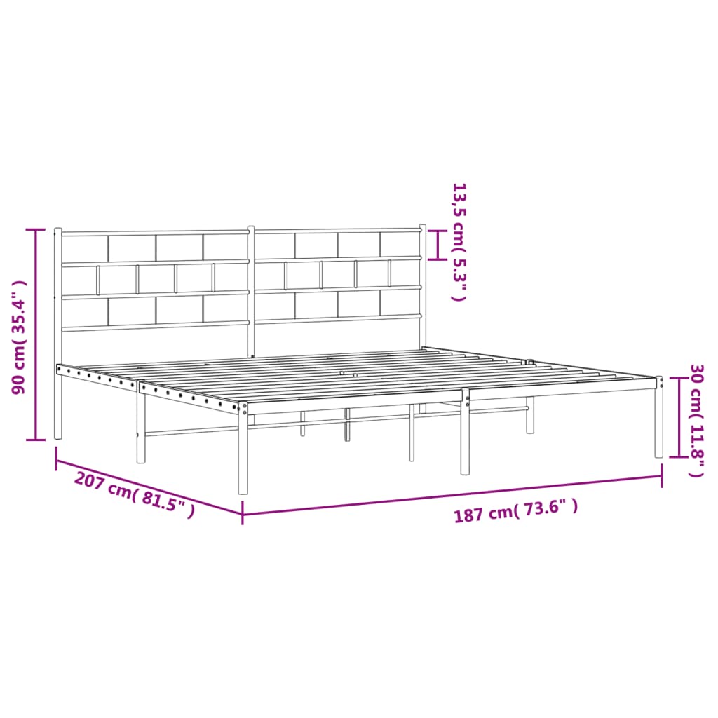 vidaXL Πλαίσιο Κρεβατιού με Κεφαλάρι Μαύρο 180 x 200 εκ. Μεταλλικό