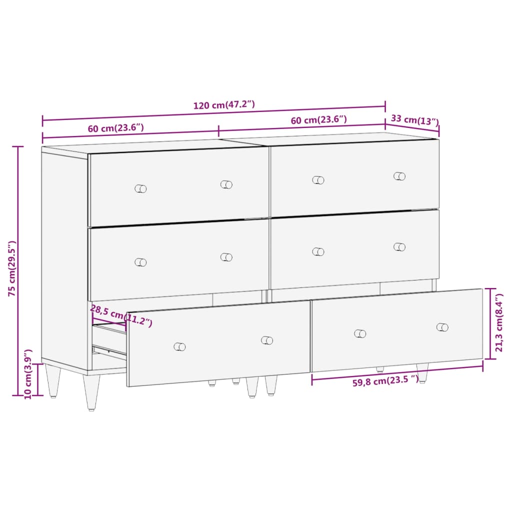 vidaXL Βοηθητικά Ντουλάπια 2 Τεμ. 60x33x75 εκ. από Μασίφ Ξύλο Μάνγκο