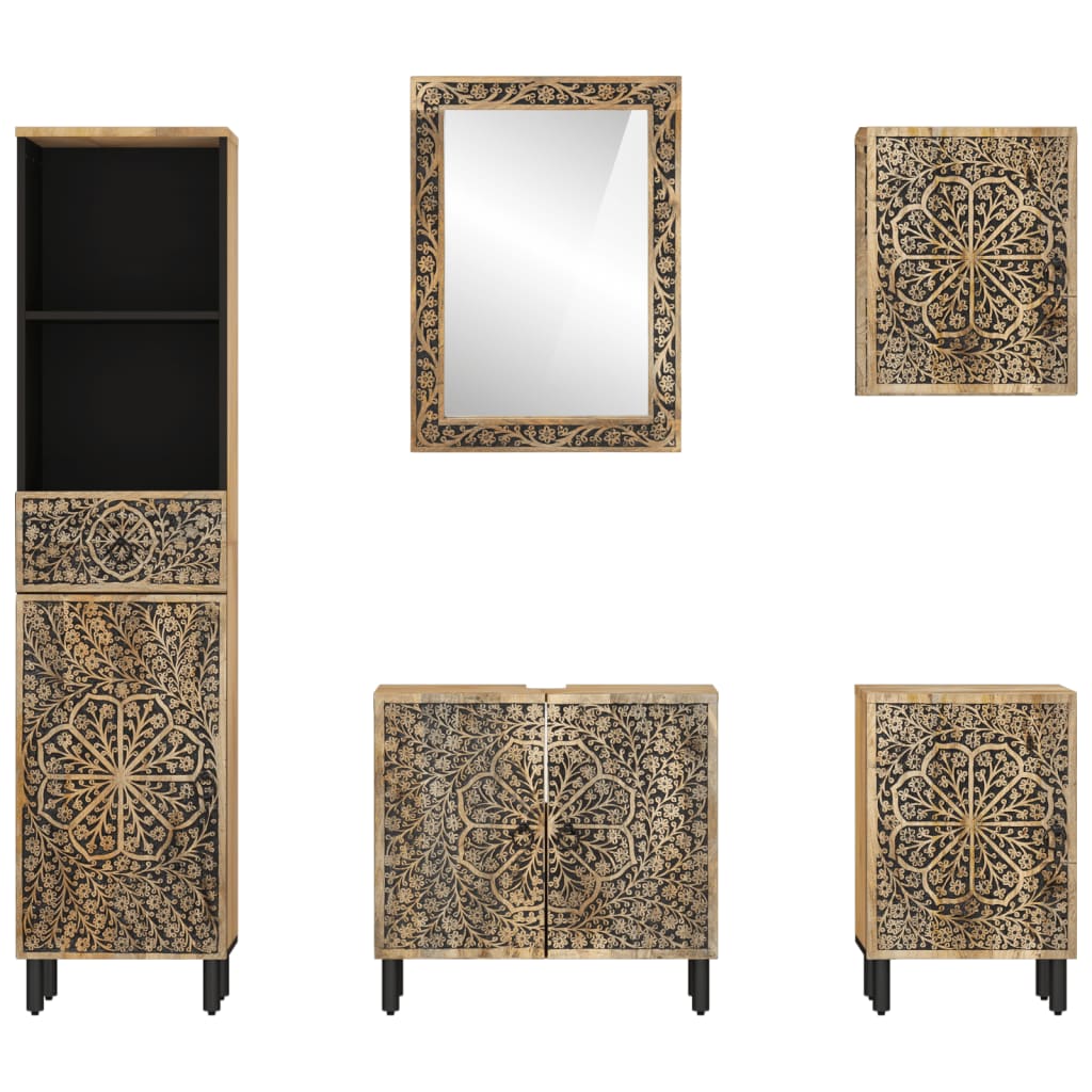 vidaXL Έπιπλα Μπάνιου Σετ 5 Τεμαχίων από Μασίφ Ξύλο Μάνγκο