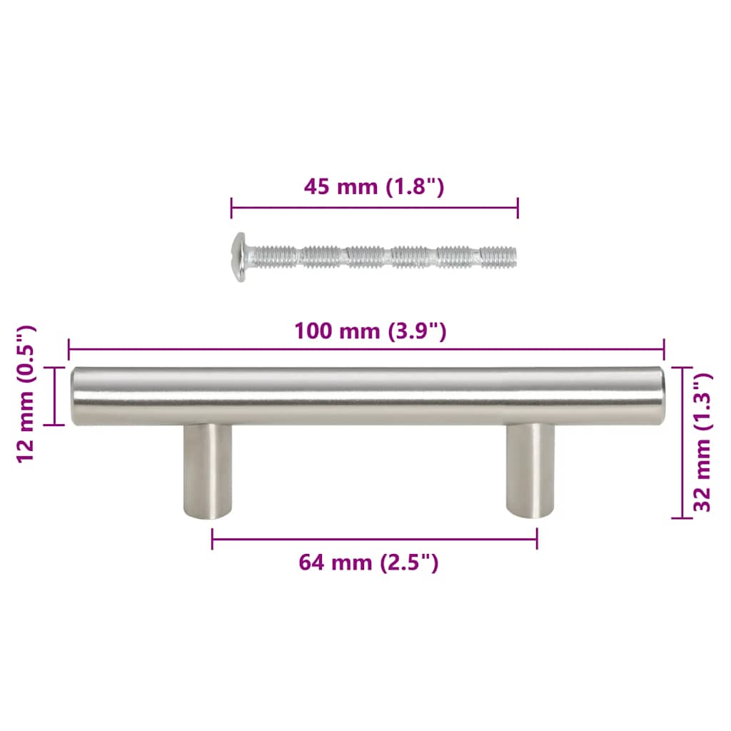 vidaXL Λαβές Ντουλαπιών 10 τεμ. Ασημί 64 χιλ. από Ανοξείδωτο Ατσάλι