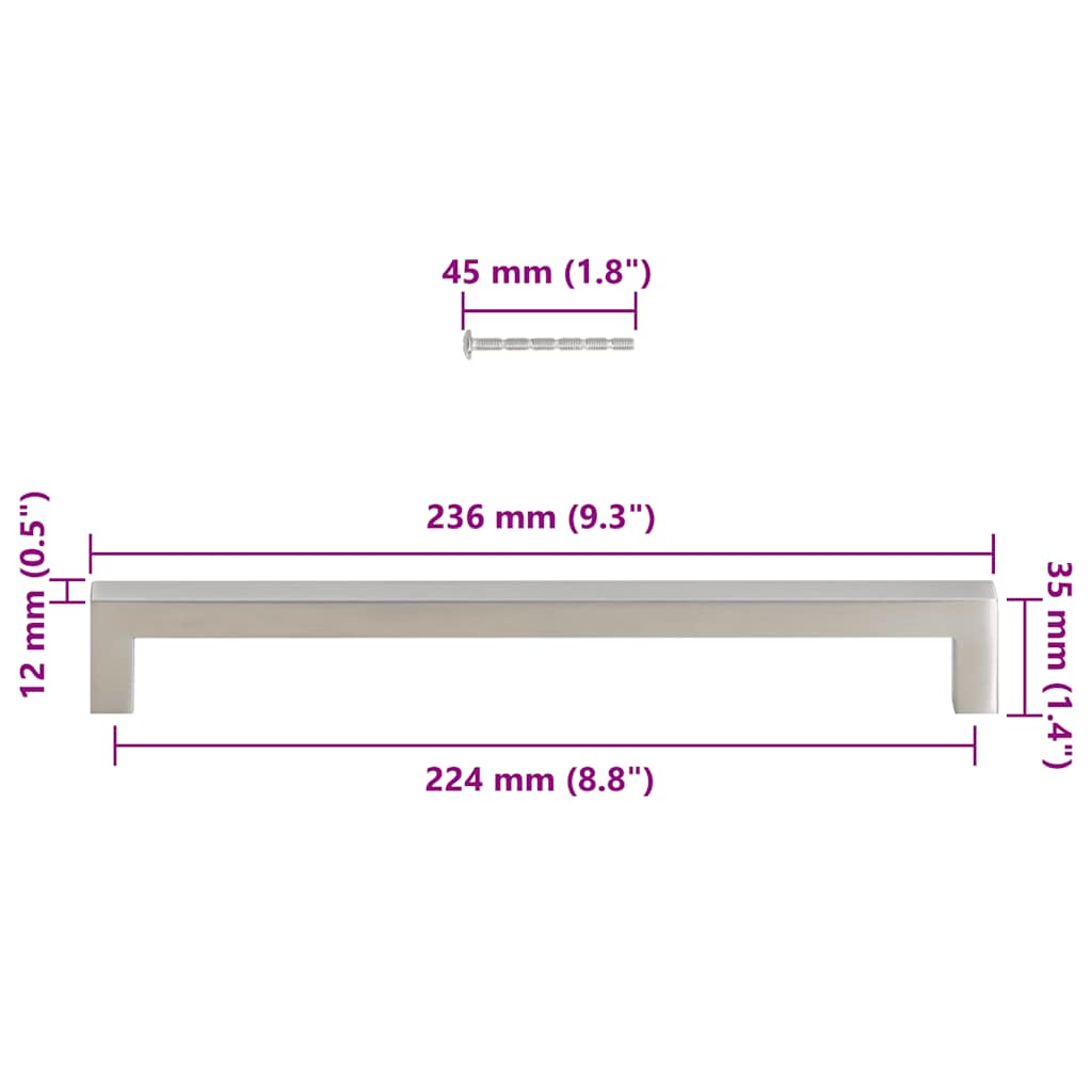 vidaXL Λαβές Ντουλαπιών 5 τεμ. Ασημί 224 χιλ. από Ανοξείδωτο Ατσάλι