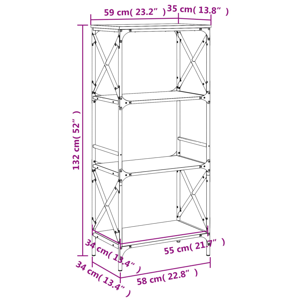 vidaXL Βιβλιοθήκη 4 Επιπέδων Μαύρη 59x35x132 εκ. Επεξεργασμένο Ξύλο