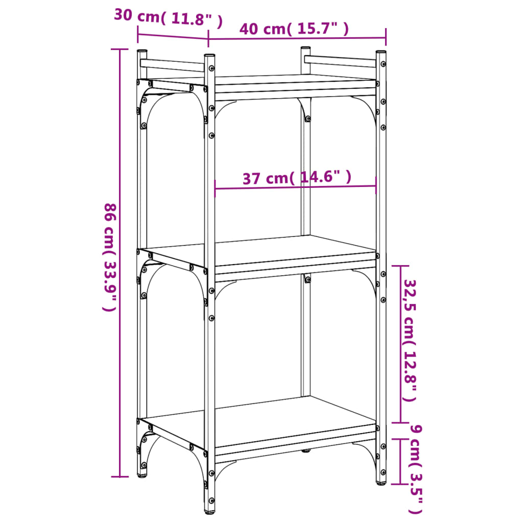 vidaXL Βιβλιοθήκη 3 Επιπέδων Καφέ Δρυς 40 x 30 x 86 εκ. Επεξεργ. Ξύλο