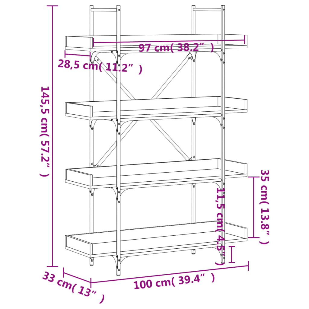 vidaXL Βιβλιοθήκη 4 Επιπέδων Καπν. Δρυς 100x33x145,5 εκ. Επεξεργ. Ξύλο
