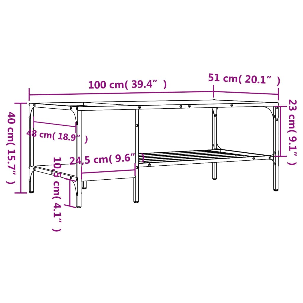 vidaXL Τραπεζάκι Σαλονιού με Ράφι Καπν. Δρυς 100x51x40 εκ. Επεξ. Ξύλο
