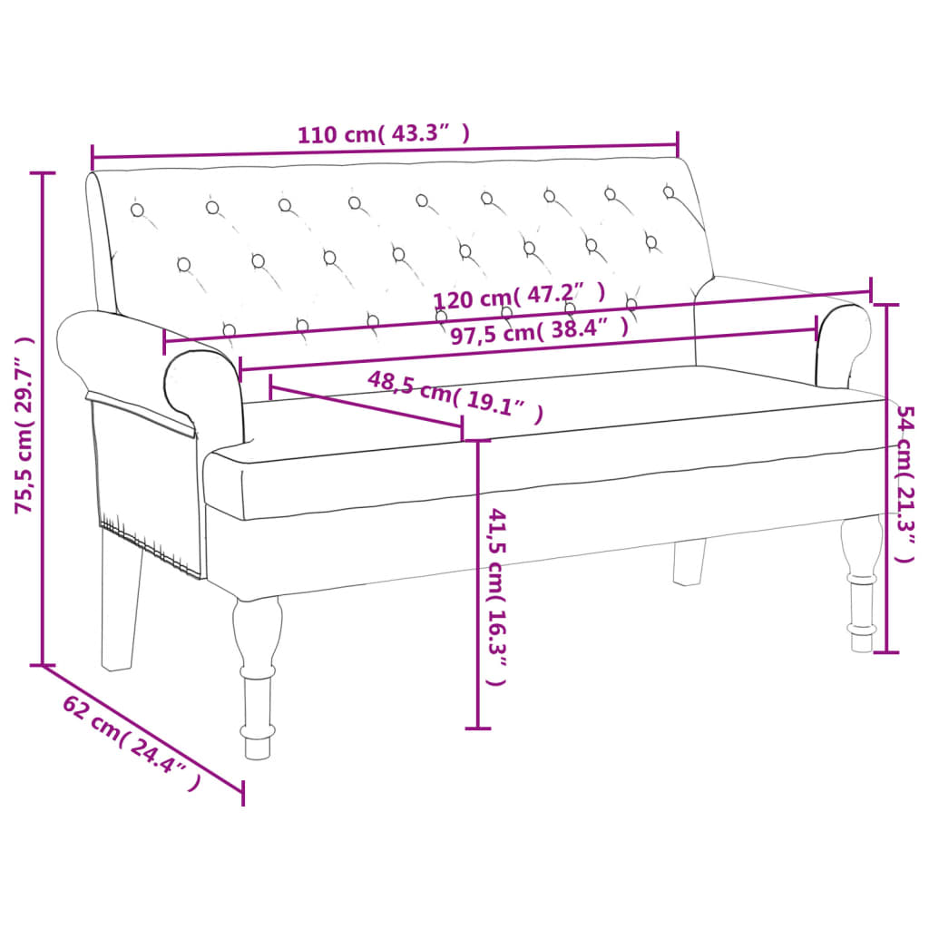 vidaXL Παγκάκι με Πλάτη Μπορντό 120 x 62 x 75,5 εκ. Υφασμάτινο