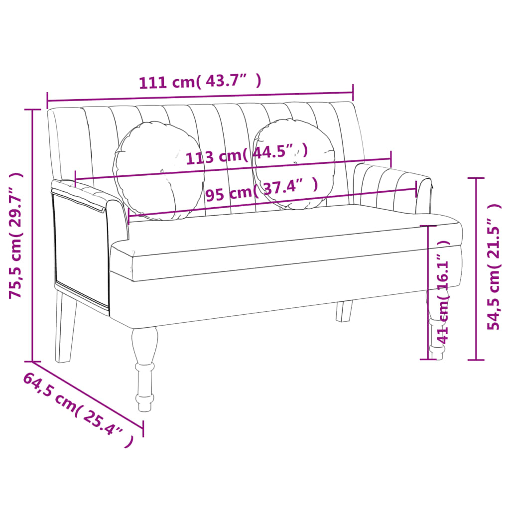 vidaXL Παγκάκι Taupe 113 x 64,5 x 75,5 εκ. Υφασμάτινο με Μαξιλάρια