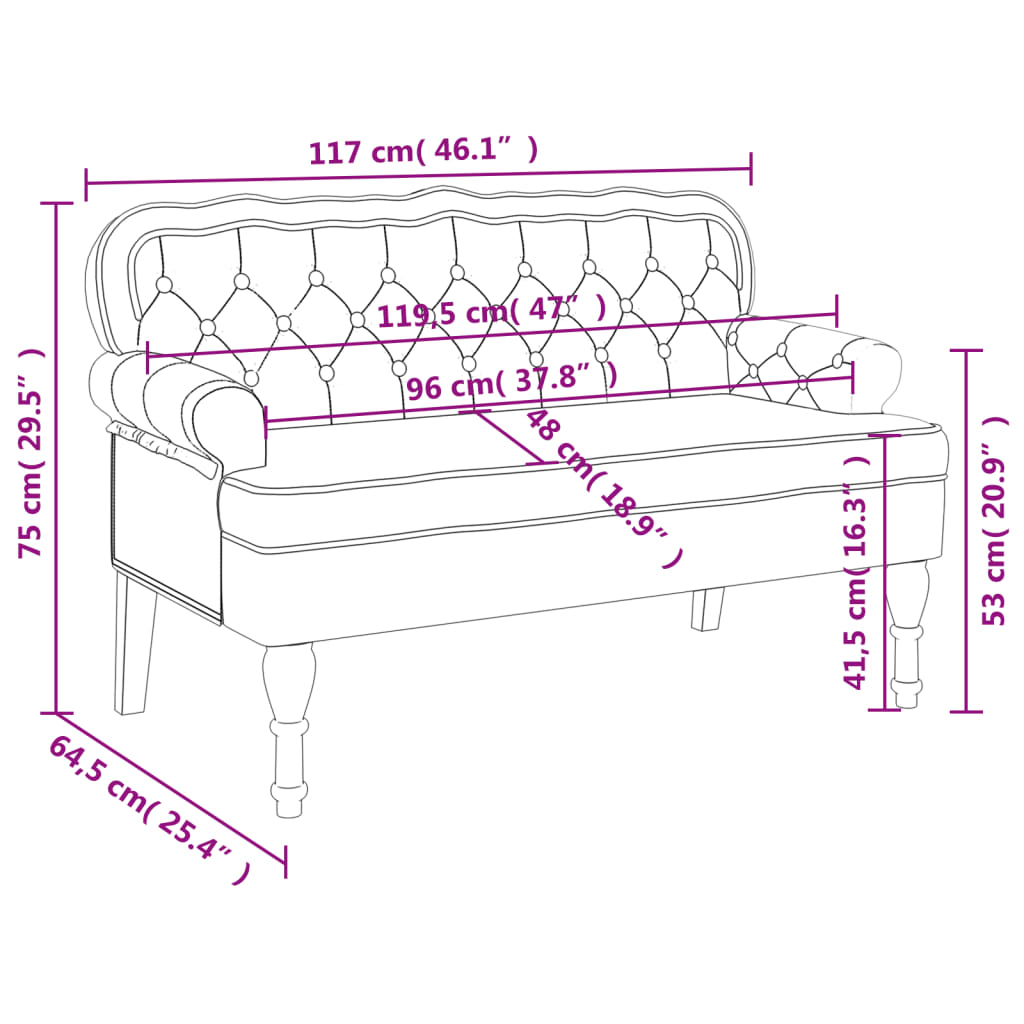vidaXL Παγκάκι με Πλάτη Κίτρινο 119,5x64,5x75 εκ. Βελούδινο
