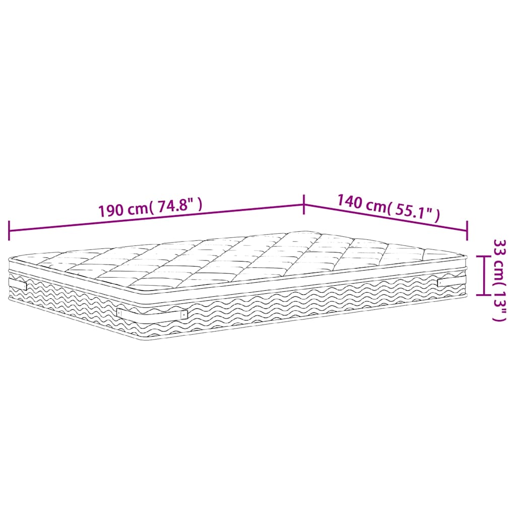 vidaXL Στρώμα με Pocket Springs Μεσαία Plus Σκληρότητα 140x190 εκ.