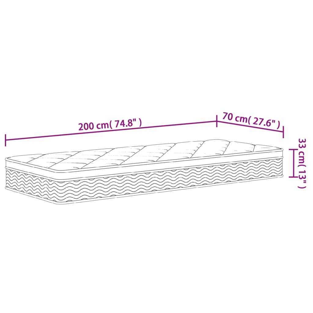 vidaXL Στρώμα με Pocket Springs Μεσαία Plus Σκληρότητα 70x200 εκ.