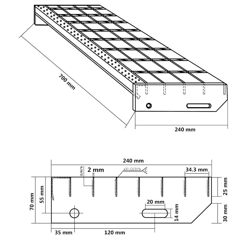 vidaXL Σκαλοπάτια από Σχάρα 70 x 24 x 7 εκ. από Γαλβανισμένο Χάλυβα