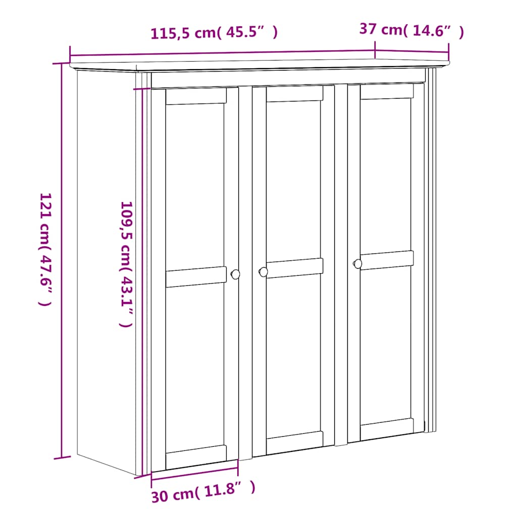 vidaXL Μπουφές BODO Λευκός 115,5x43x200,5 εκ. από Μασίφ Ξύλο Πεύκου