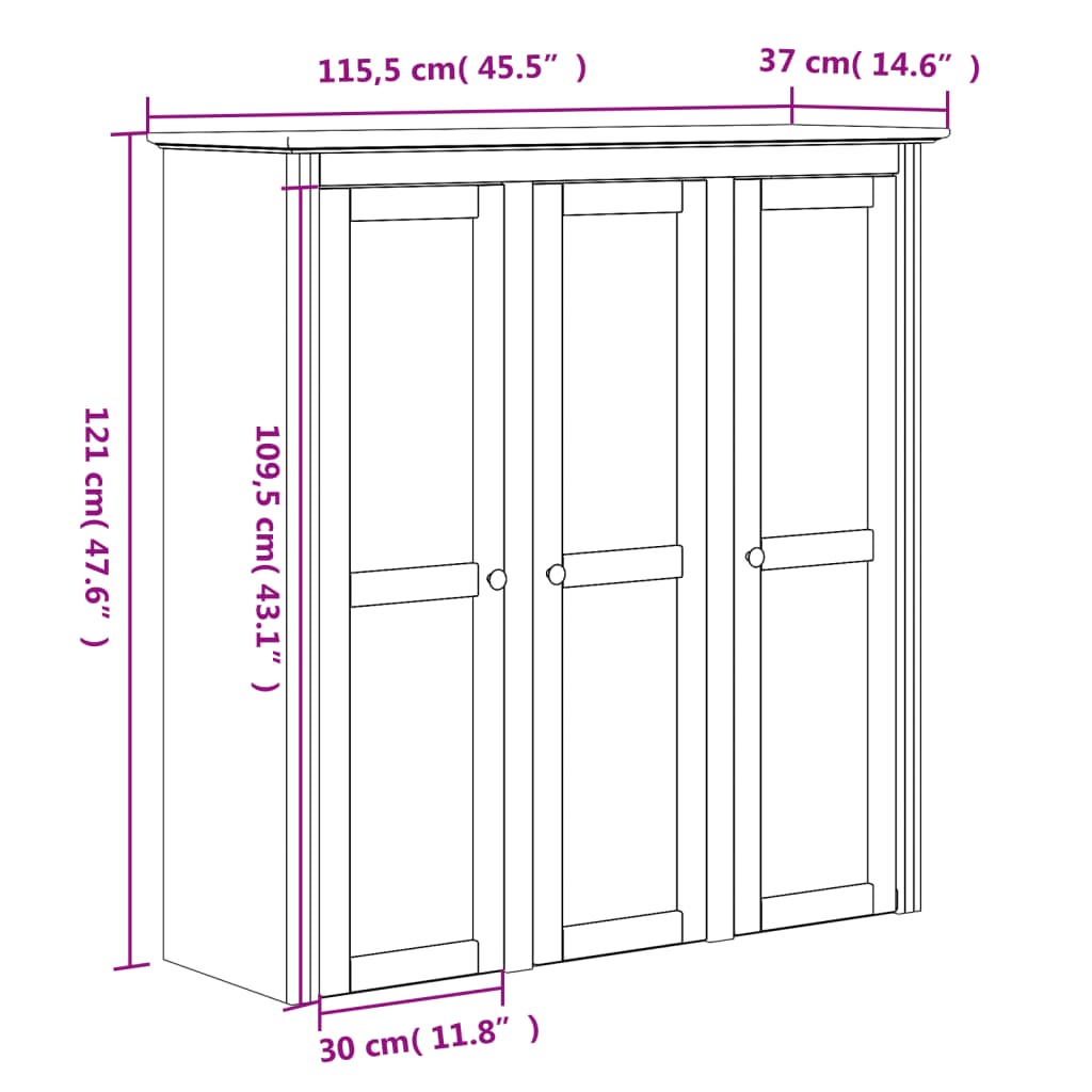vidaXL Ντουλάπι BODO Λευκό/Καφέ 115,5x43x200,5 εκ. Μασίφ Ξύλο Πεύκου