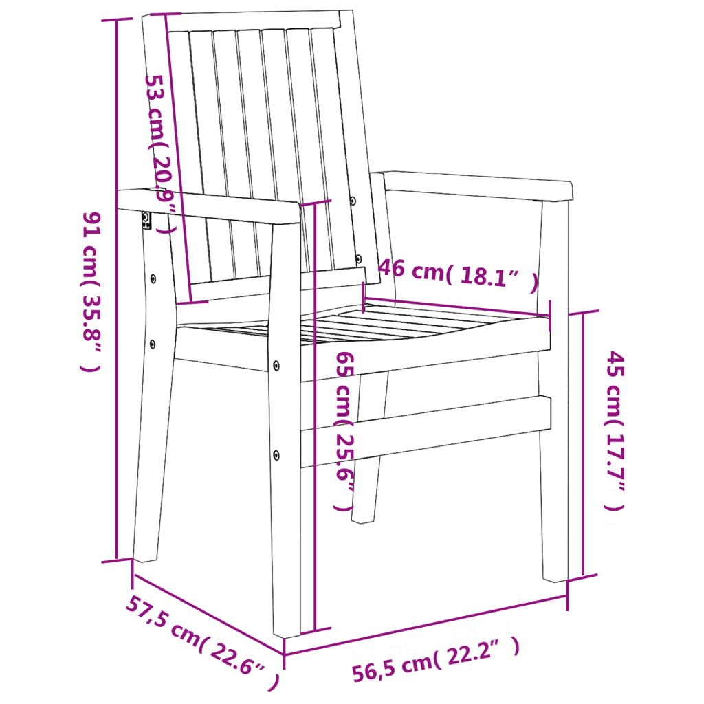 vidaXL Καρέκλες Κήπου Στοιβαζόμενες 6 τεμ. 56,5x57,5x91 εκ. Μασίφ Teak