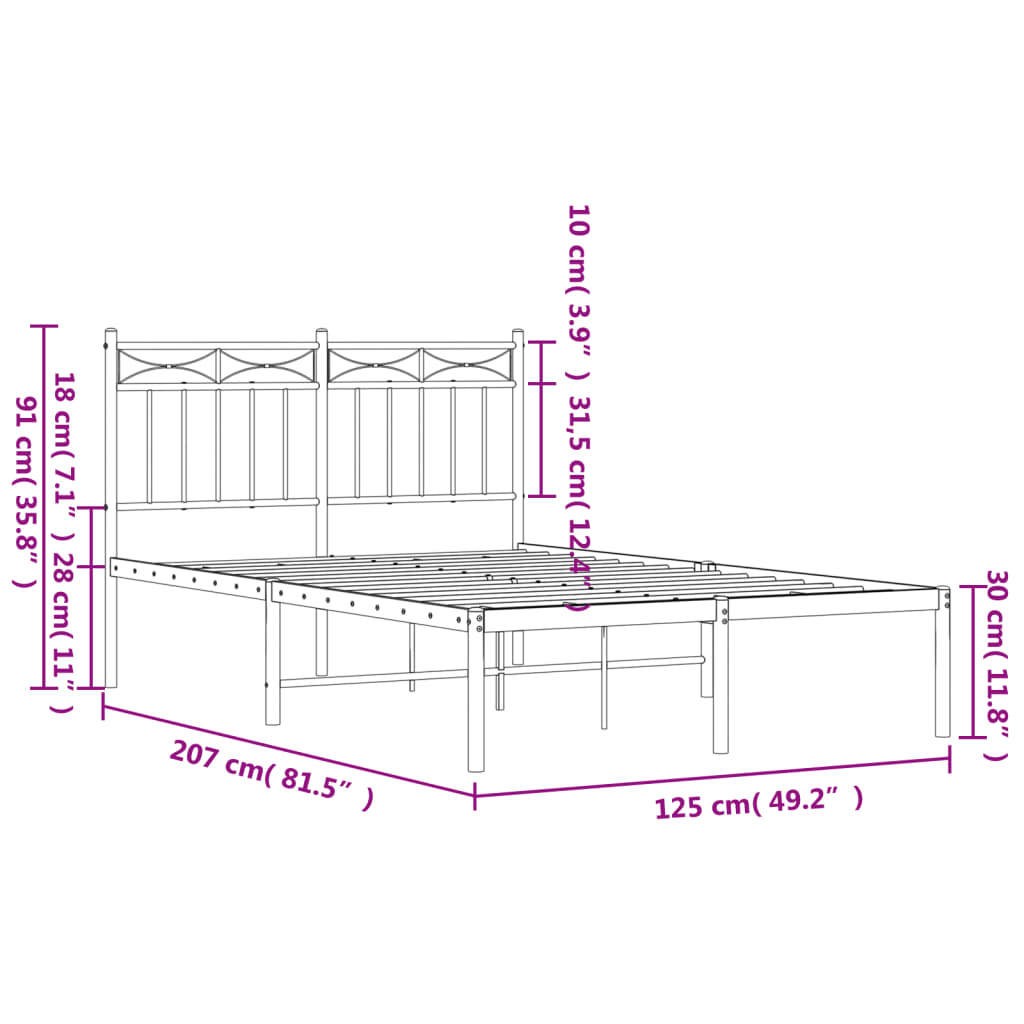 vidaXL Πλαίσιο Κρεβατιού με Κεφαλάρι Μαύρο 120 x 200 εκ. Μεταλλικό