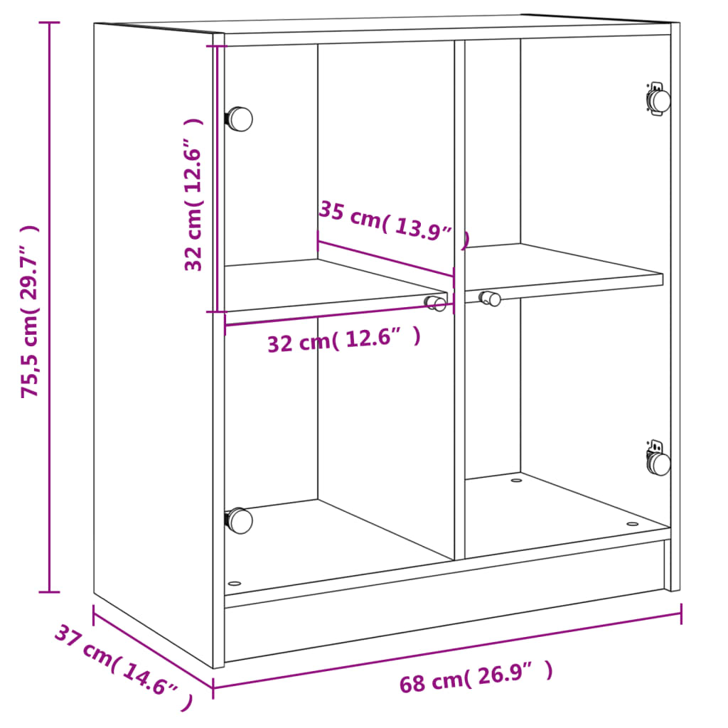 vidaXL Βοηθητικό Ντουλάπι Sonoma Γκρι 68x37x75,5εκ. με Γυάλινες Πόρτες
