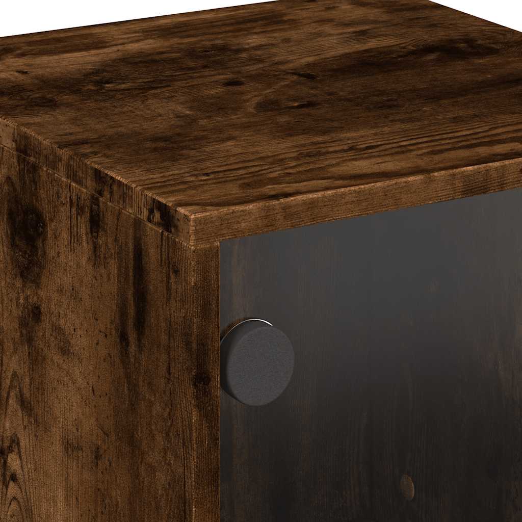 vidaXL Κομοδίνο Καπνιστή Δρυς 35 x 37 x 50 εκ. με Γυάλινη Πόρτα