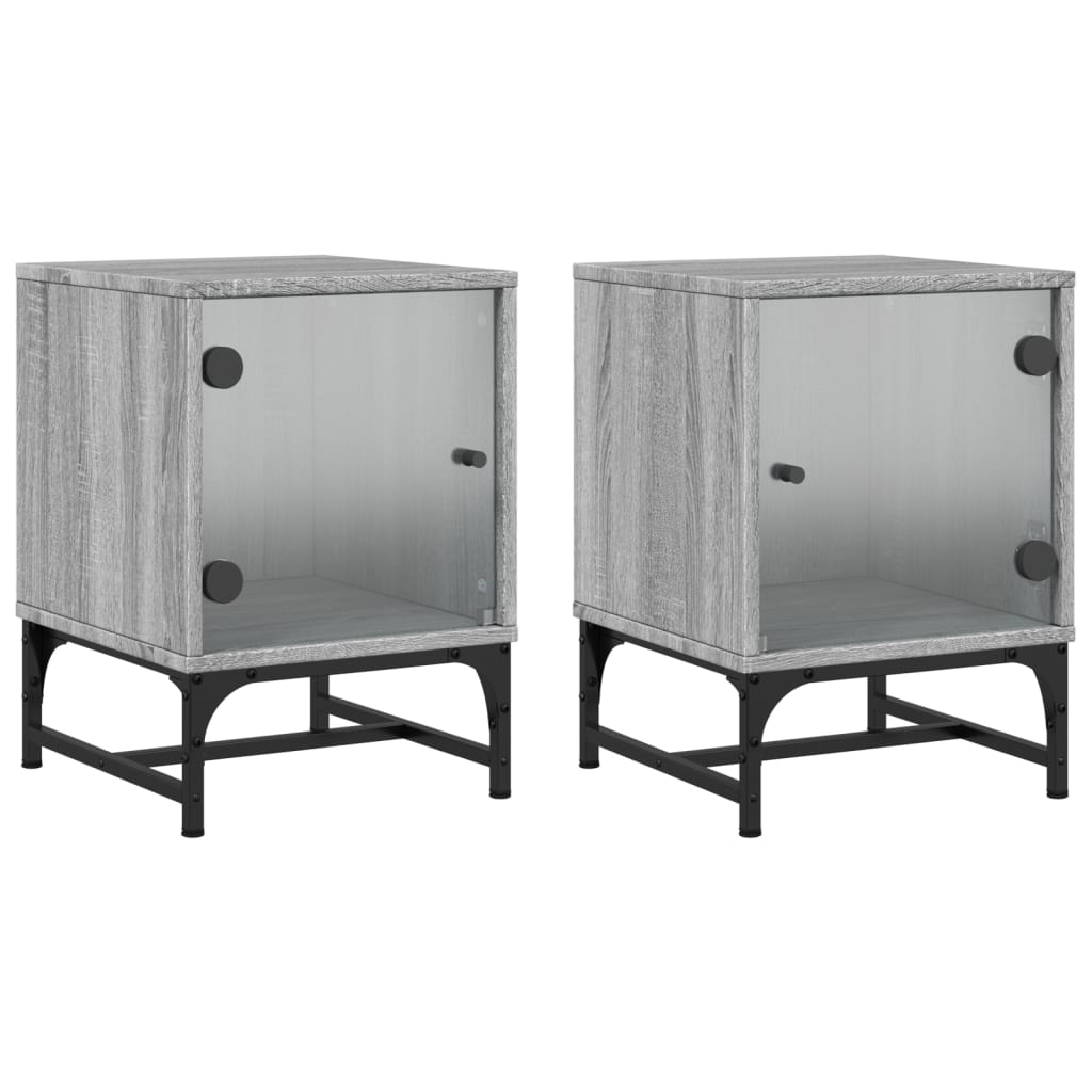 vidaXL Κομοδίνα 2 τεμ. Γκρι Sonoma 35x37x50 εκ. με Γυάλινες Πόρτες