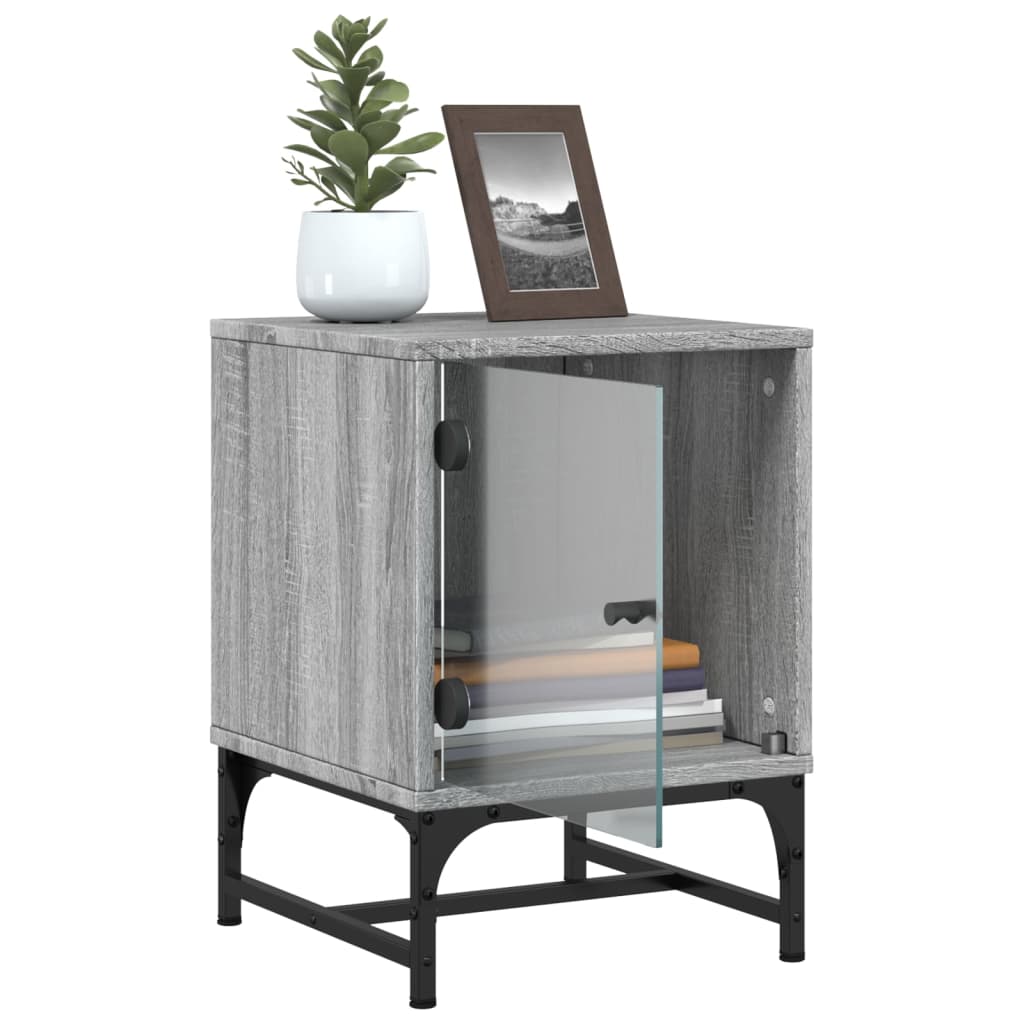 vidaXL Κομοδίνα 2 τεμ. Γκρι Sonoma 35x37x50 εκ. με Γυάλινες Πόρτες