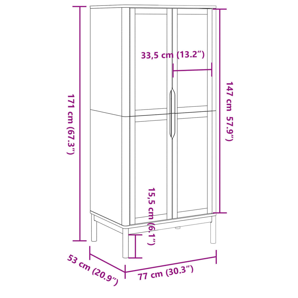 vidaXL Ντουλάπα FLORO Καφέ 77 x 53 x 171 εκ. από Μασίφ Ξύλο Πεύκου