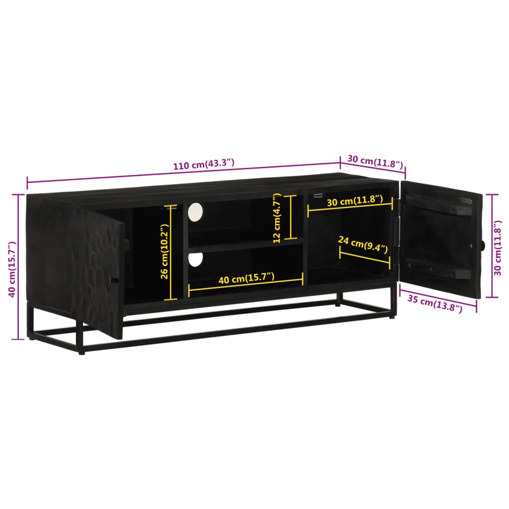 vidaXL Έπιπλο Τηλεόρασης Μαύρο 110x30x40εκ.Μασίφ Ξύλο Μάνγκο & Σίδηρος