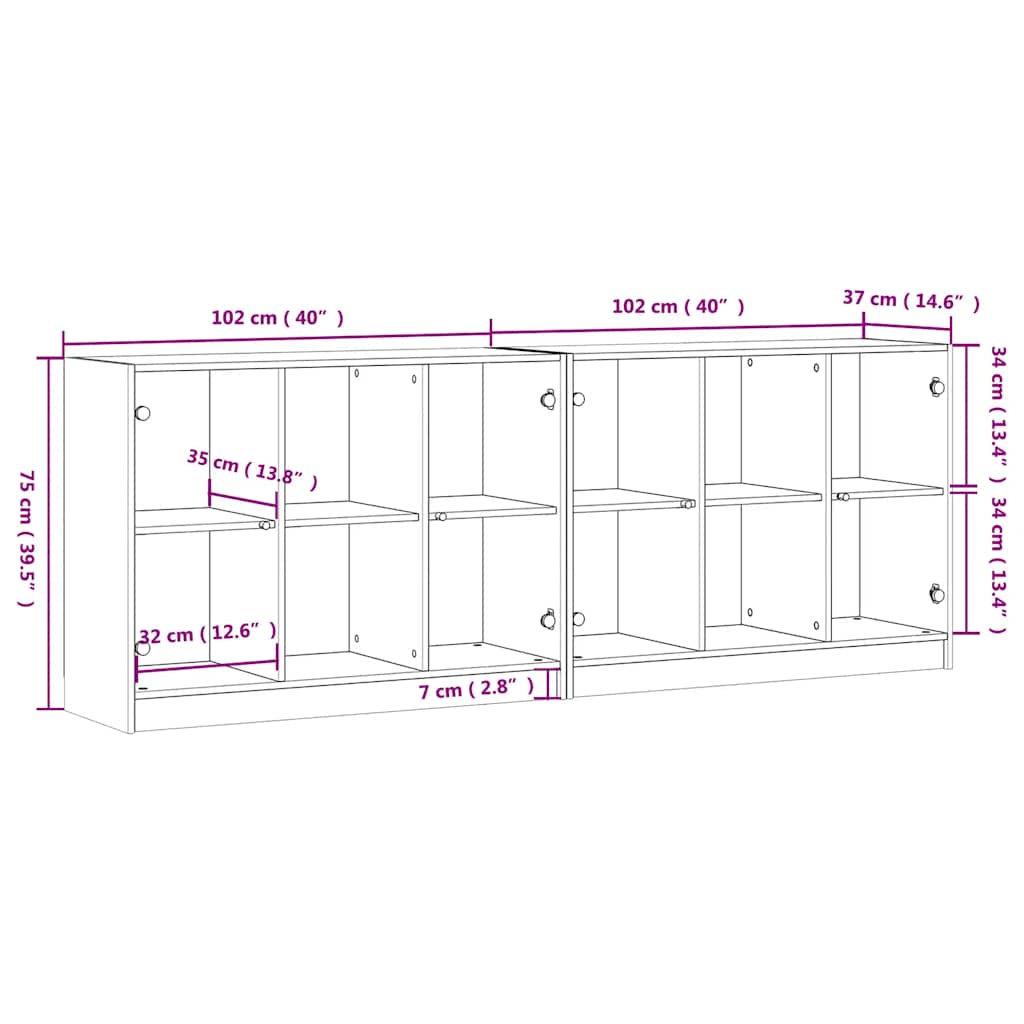 vidaXL Βιβλιοθήκη με Πόρτες Γκρι Sonoma 204x37x75 εκ. Επεξ. Ξύλο