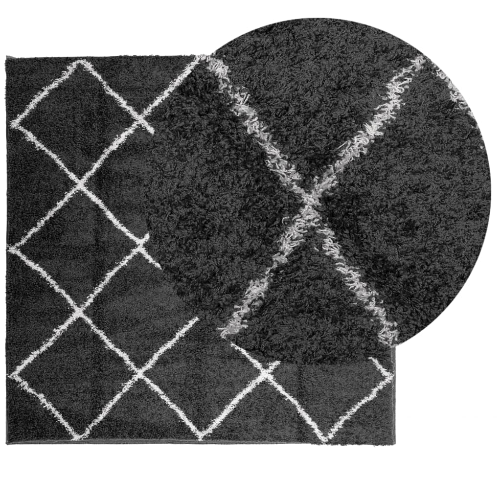 vidaXL Χαλί Shaggy PAMPLONA Ψηλό Πέλος Μοντέρνο Μαύρο/Κρεμ 120x120 εκ.