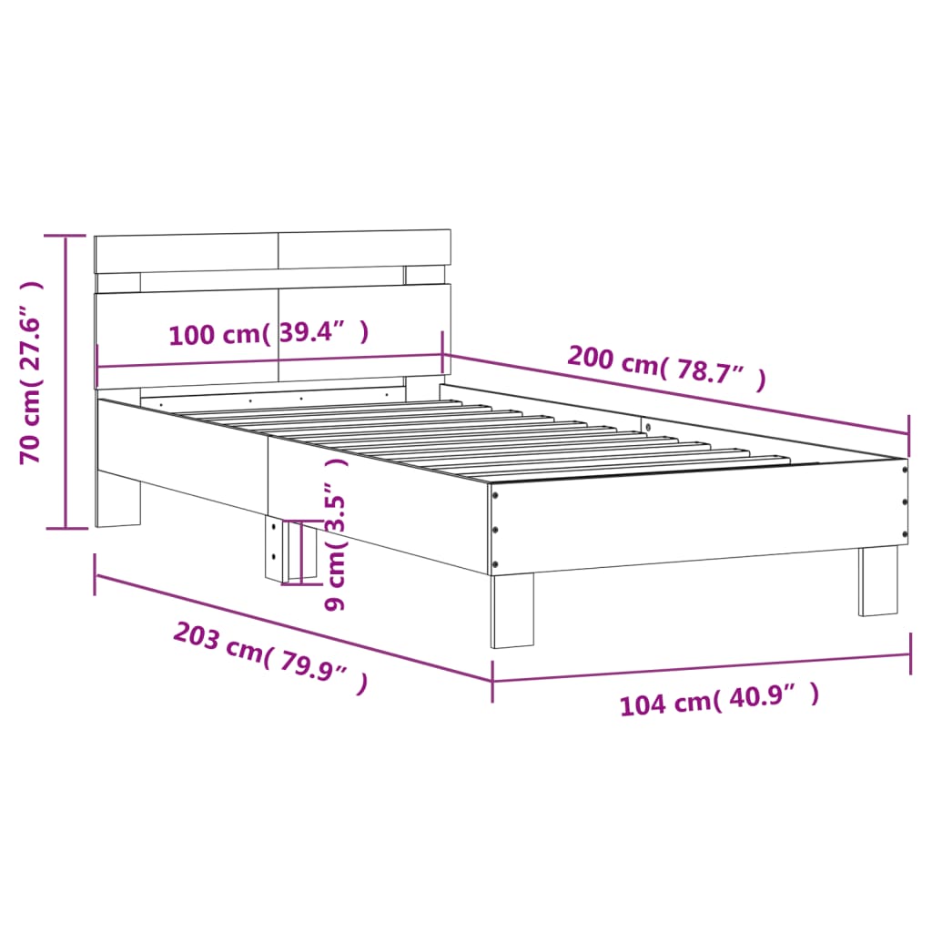 vidaXL Πλαίσιο Κρεβατιού με Κεφαλάρι Γκρι Sonoma 100x200εκ. Επεξ. Ξύλο