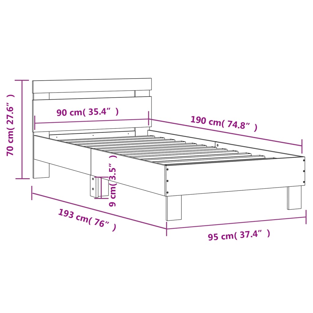 vidaXL Πλαίσιο Κρεβατιού με Κεφαλάρι Λευκό 90x190 εκ. Επεξεργ. Ξύλο