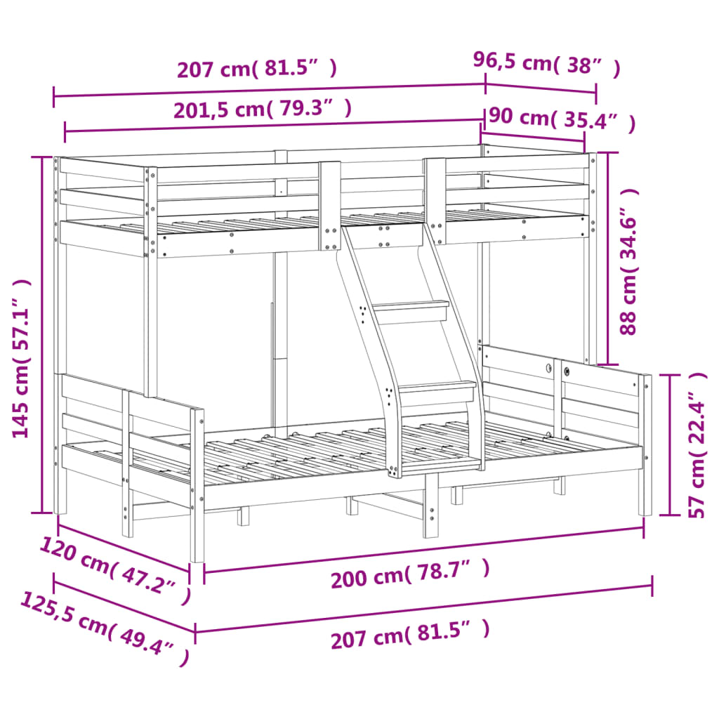 vidaXL Κουκέτα 90x200/120x200 εκ. Καφέ Κεριού από Μασίφ Ξύλο Πεύκου