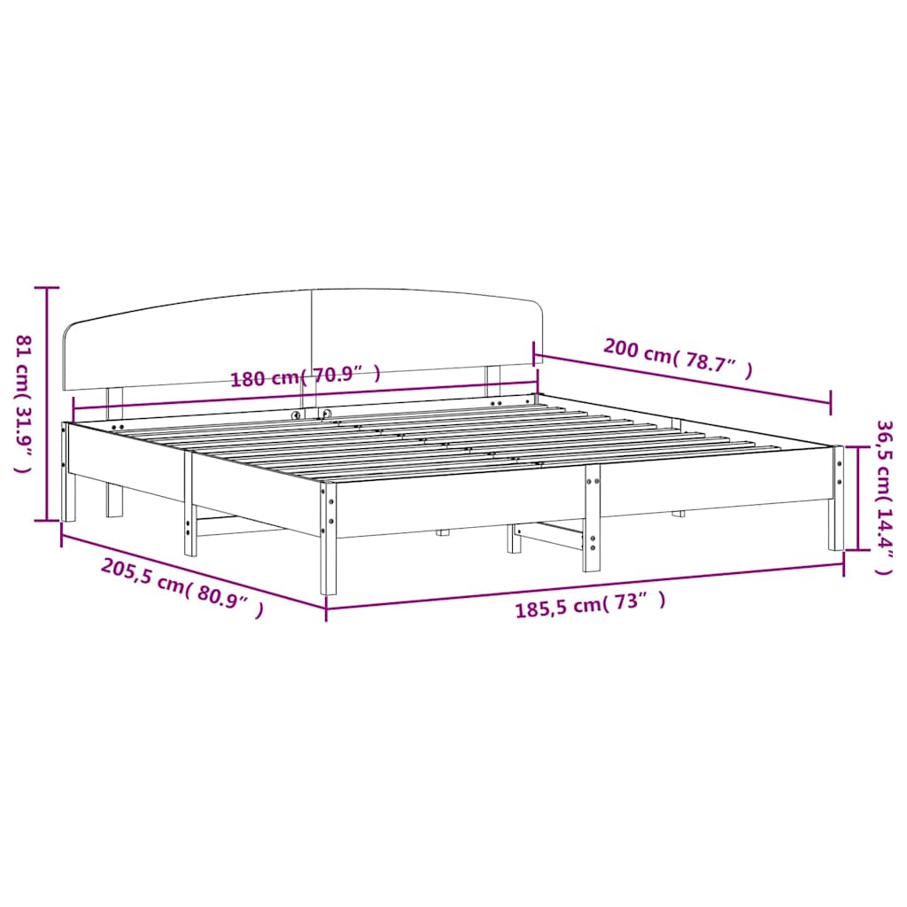 vidaXL Σκελετός Κρεβ. Χωρίς Στρώμα Καφέ Κεριού 180x200 εκ Μασίφ Πεύκο