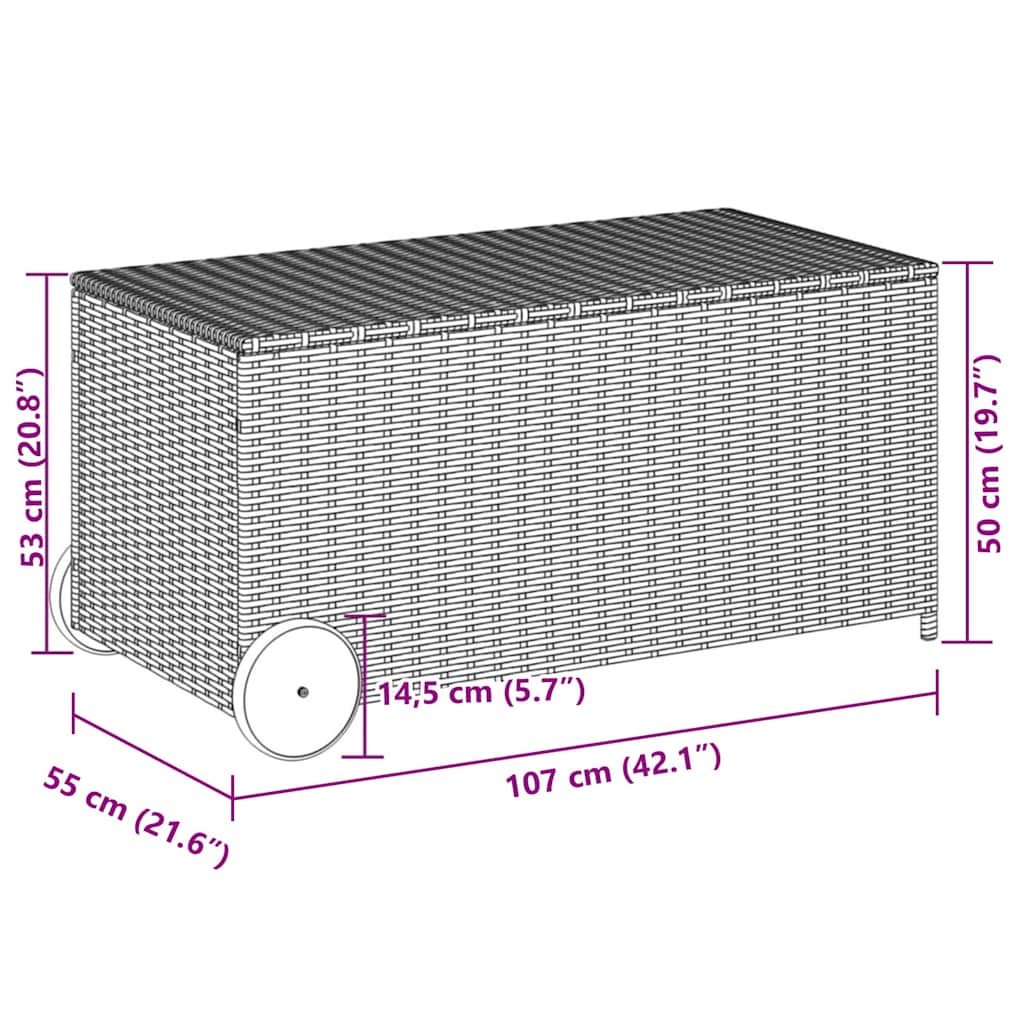 vidaXL Κουτί Αποθήκευσης Κήπου με Ρόδες Γκρι 190 Λίτρα Συνθετικό Ρατάν