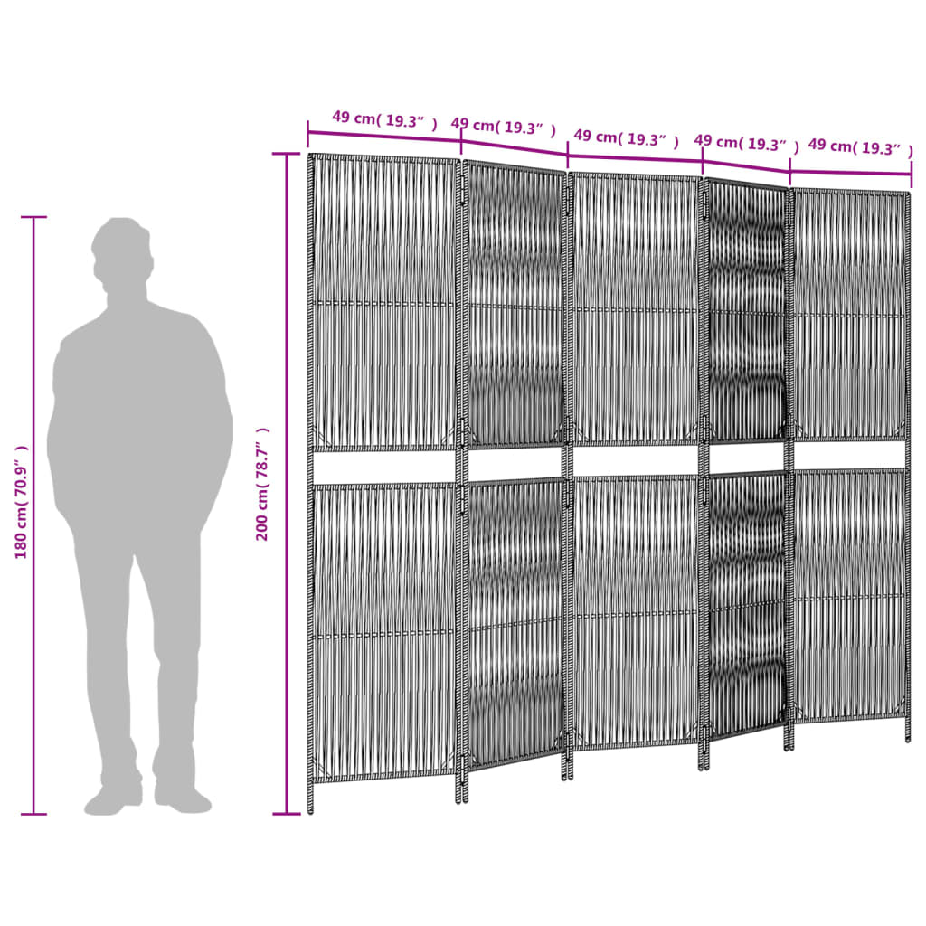 vidaXL Διαχωριστικό Δωματίου 5 Πάνελ Μαύρο από Συνθετικό Ρατάν