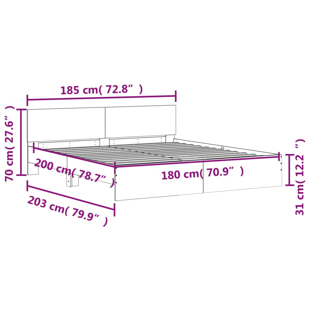 vidaXL Πλαίσιο Κρεβατιού με Κεφαλάρι Λευκό 180x200 εκ.