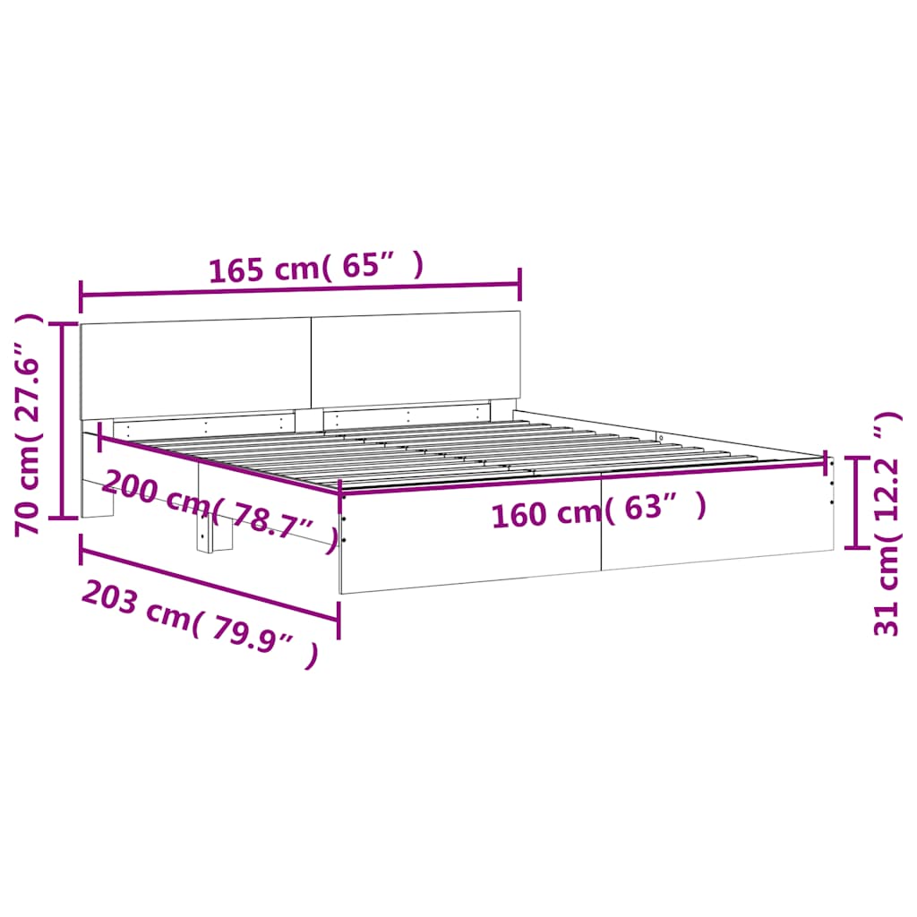 vidaXL Πλαίσιο Κρεβατιού με Κεφαλάρι Sonoma Δρυς 160 x 200 εκ.