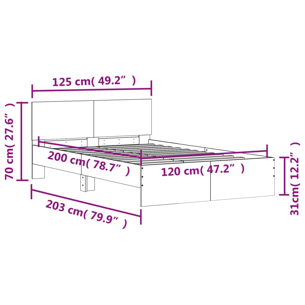 vidaXL Πλαίσιο Κρεβατιού με Κεφαλάρι Καφέ Δρυς 120x200 εκ.