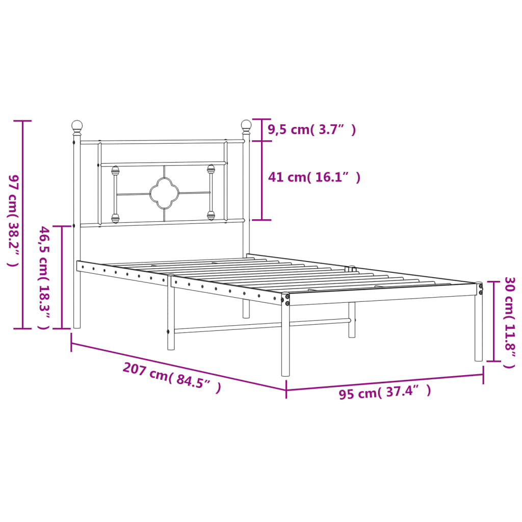 vidaXL Πλαίσιο Κρεβατιού με Κεφαλάρι Λευκό 90 x 200 εκ. Μεταλλικό